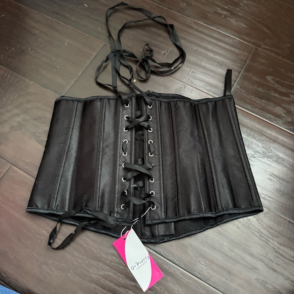 NWT Black Corset Waist Cincher XL goth satin glam fairy cosplay - Picture 3 of 5
